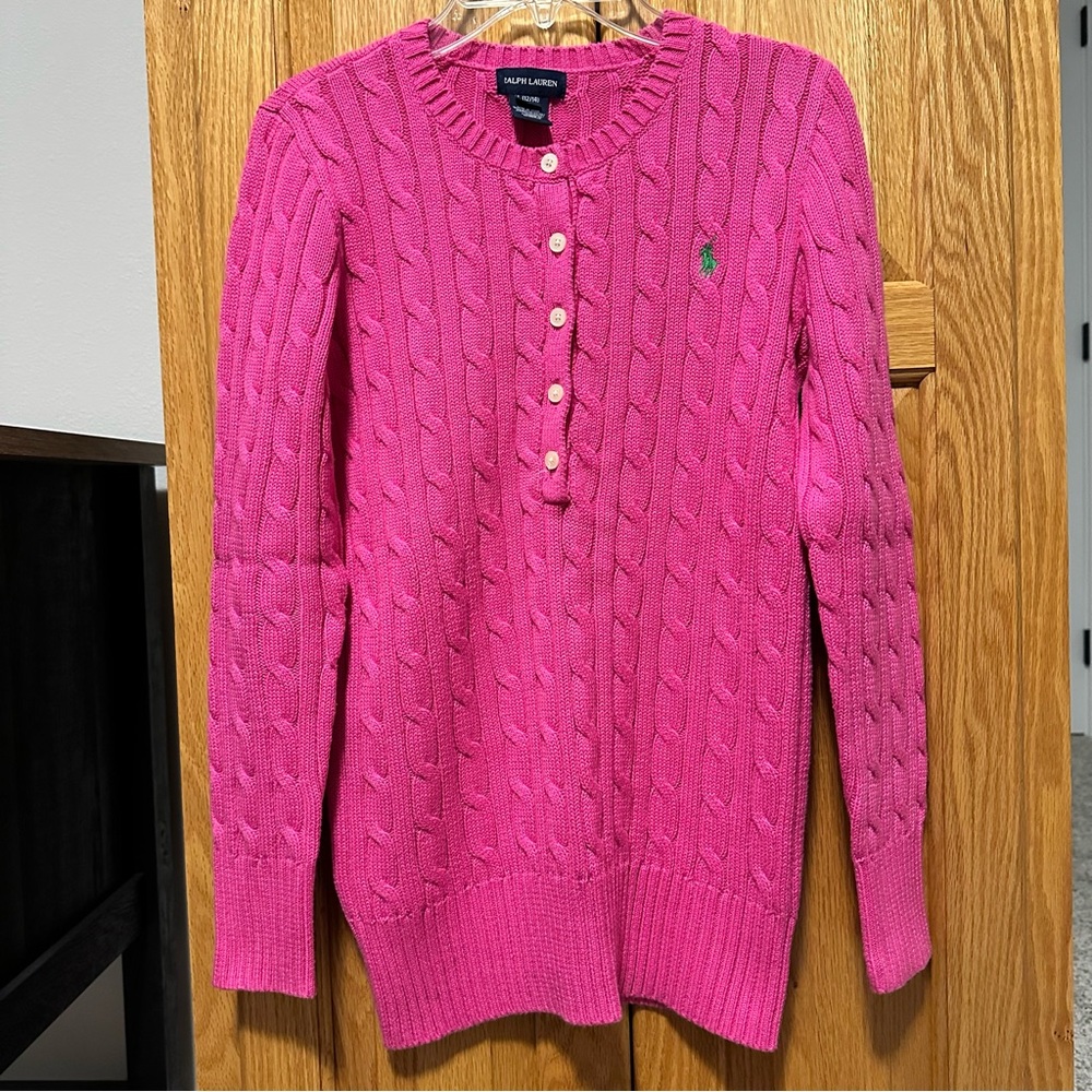 Ralph Lauren Fuchsia Cable Knit Sweater for a girl size L 12/14